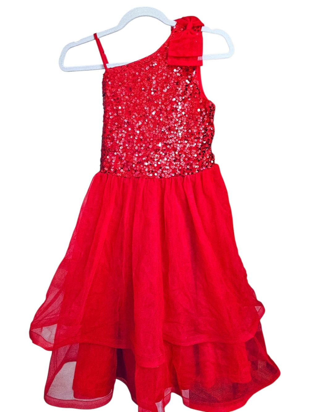 Grace Karin Red Sequin One-Shoulder Tulle Party Holiday Dress 14 Like New